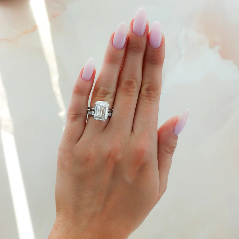 Penumbra Bezel Set Engagement Ring With Emerald Cut