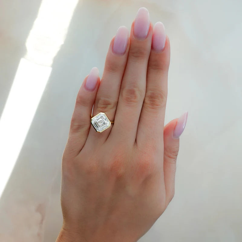 Penumbra Bezel Set Engagement Ring With Tilted Asscher Cut