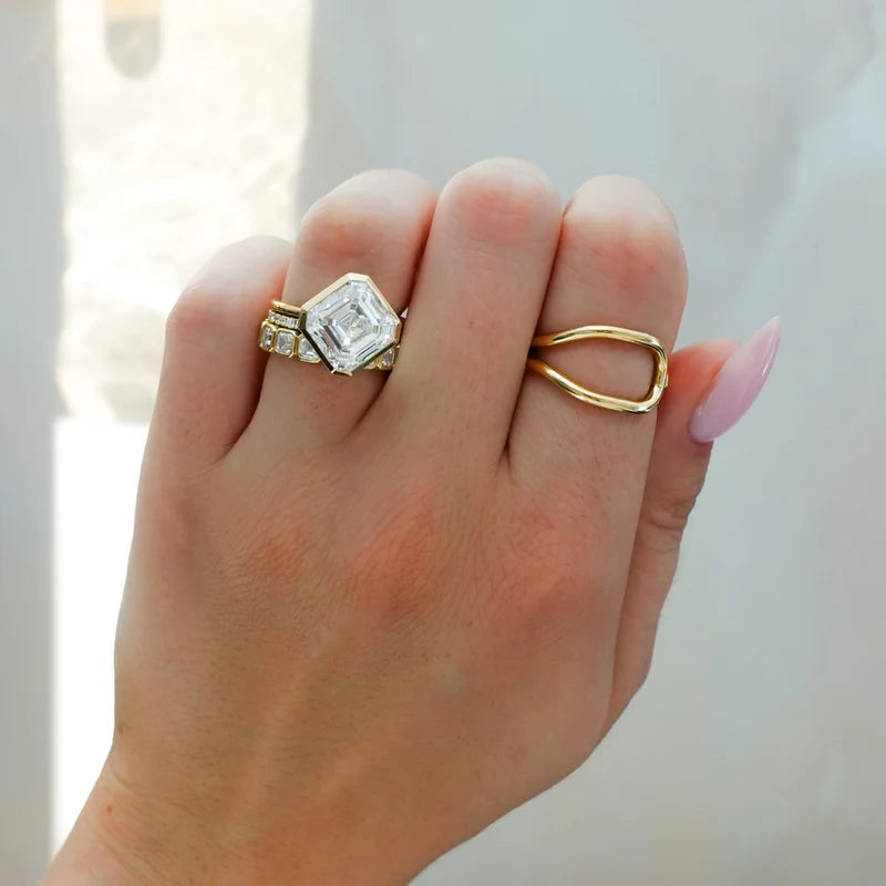 Penumbra Bezel Set Engagement Ring With Tilted Asscher Cut