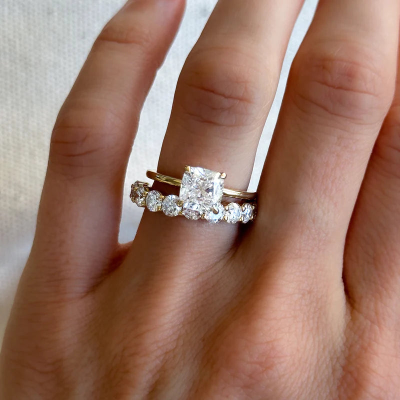Thin + Simple Solitaire Engagement Ring With Cushion Cut Diamond