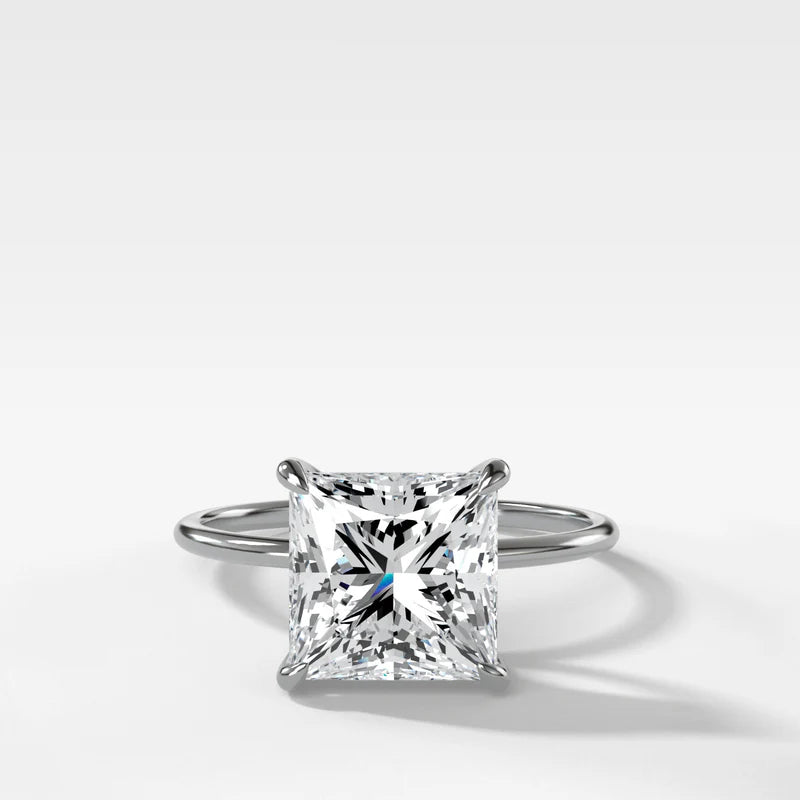 Thin + Simple Solitaire Engagement Ring With Princess Cut Diamond