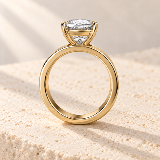 Forma Cushion Cigar-Band Ring in yellow gold, side view — AI design preview