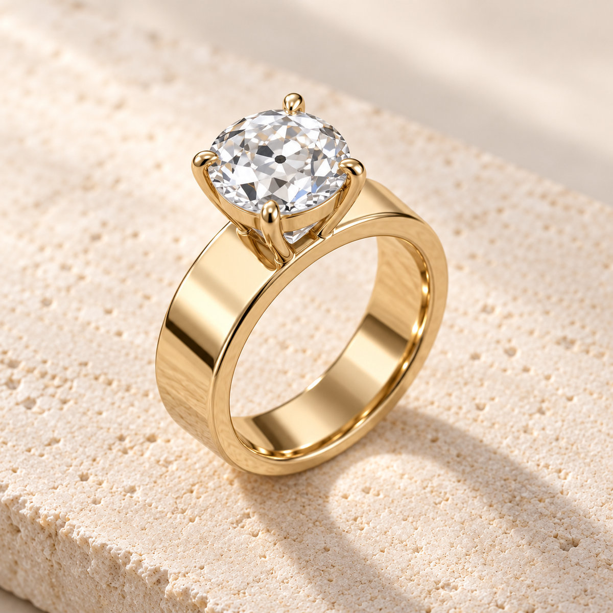 Forma Old European Cigar-Band Ring in yellow gold, elevated opposite oblique view — AI design preview