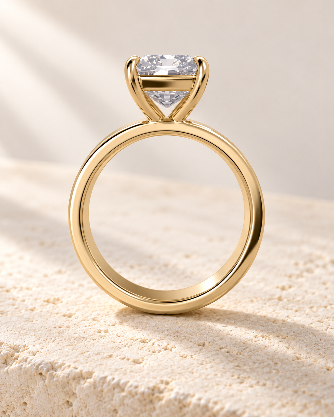 Forma Radiant Cigar-Band Ring in yellow gold, side view — AI design preview