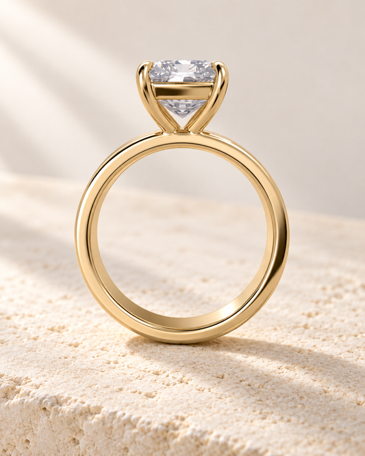 Forma Radiant Cigar-Band Ring in yellow gold, side view — AI design preview