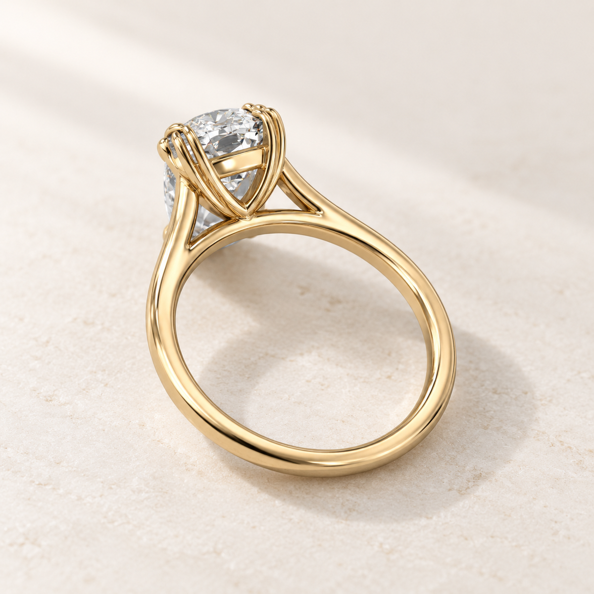AI product preview of Altara Elongated Cushion Cathedral Ring in yellow gold, rear three-quarter view