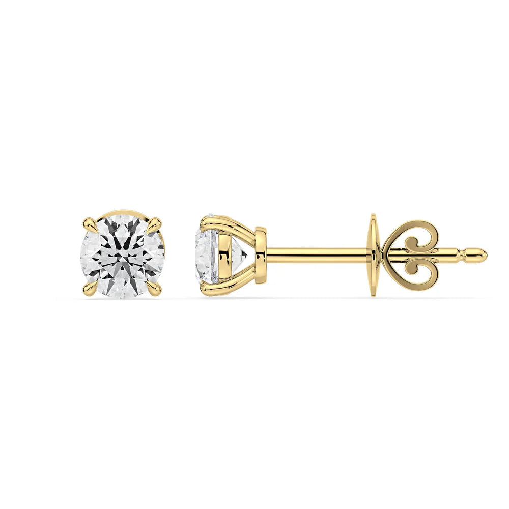 4-Claw Round Diamond Stud Earrings