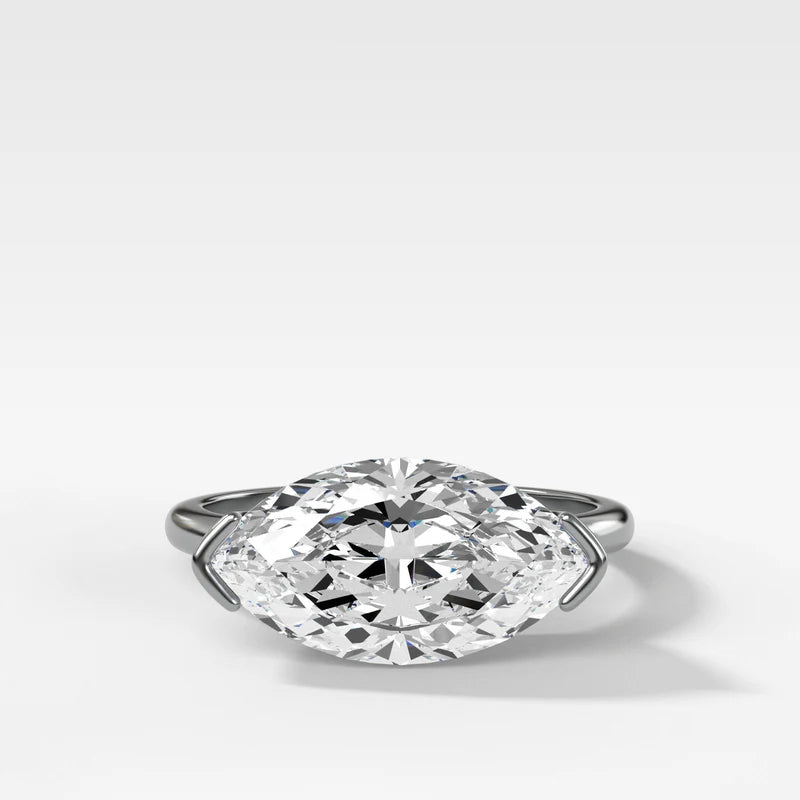 East West Half Bezel Solitaire Engagement Ring With Marquise Cut Diamond