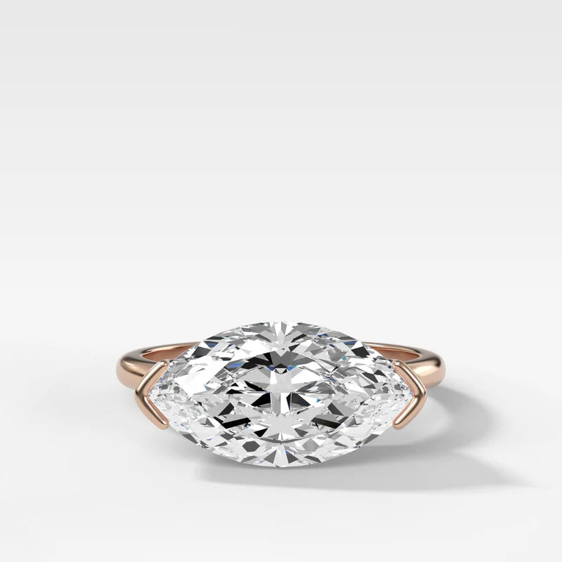 East West Half Bezel Solitaire Engagement Ring With Marquise Cut Diamond