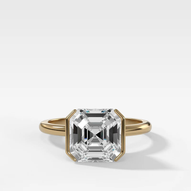 Half Bezel Solitaire Engagement Ring With Asscher Cut Diamond
