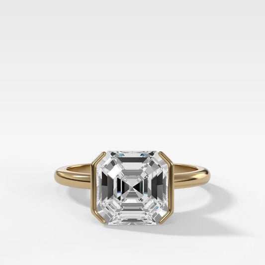Half Bezel Solitaire Engagement Ring With Asscher Cut Diamond