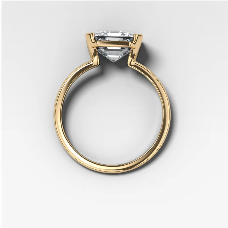 Half Bezel Solitaire Engagement Ring With Asscher Cut Diamond