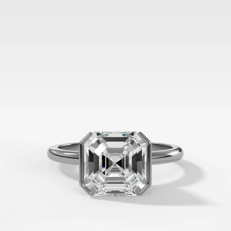 Half Bezel Solitaire Engagement Ring With Asscher Cut Diamond