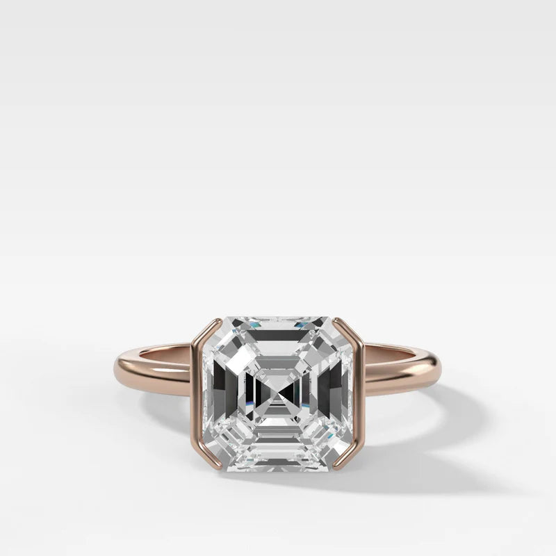 Half Bezel Solitaire Engagement Ring With Asscher Cut Diamond