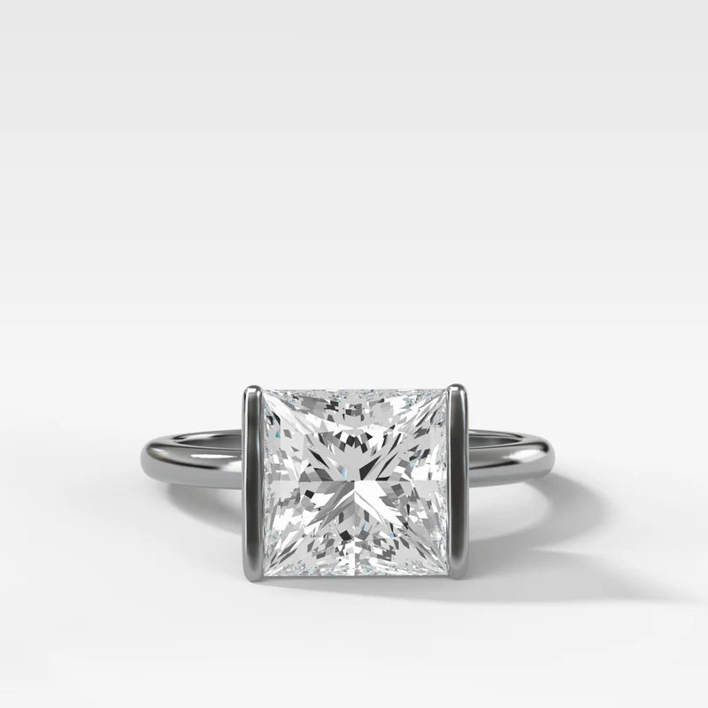Half Bezel Solitaire Engagement Ring With Princess Cut Diamond
