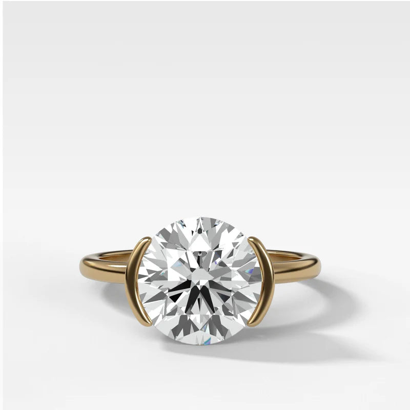 Half Bezel Solitaire Engagement Ring With Round Cut Diamond