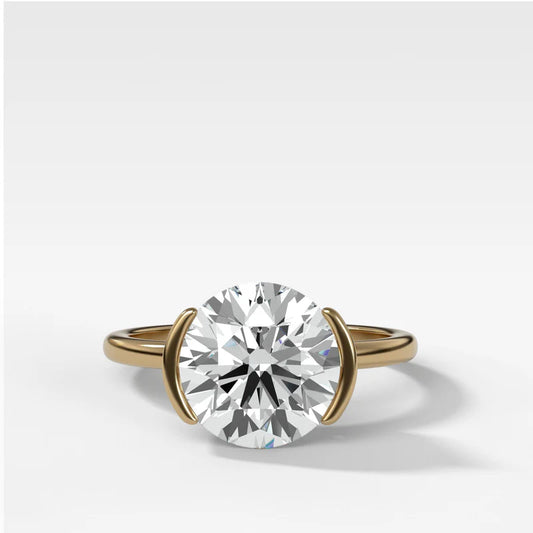 Half Bezel Solitaire Engagement Ring With Round Cut Diamond