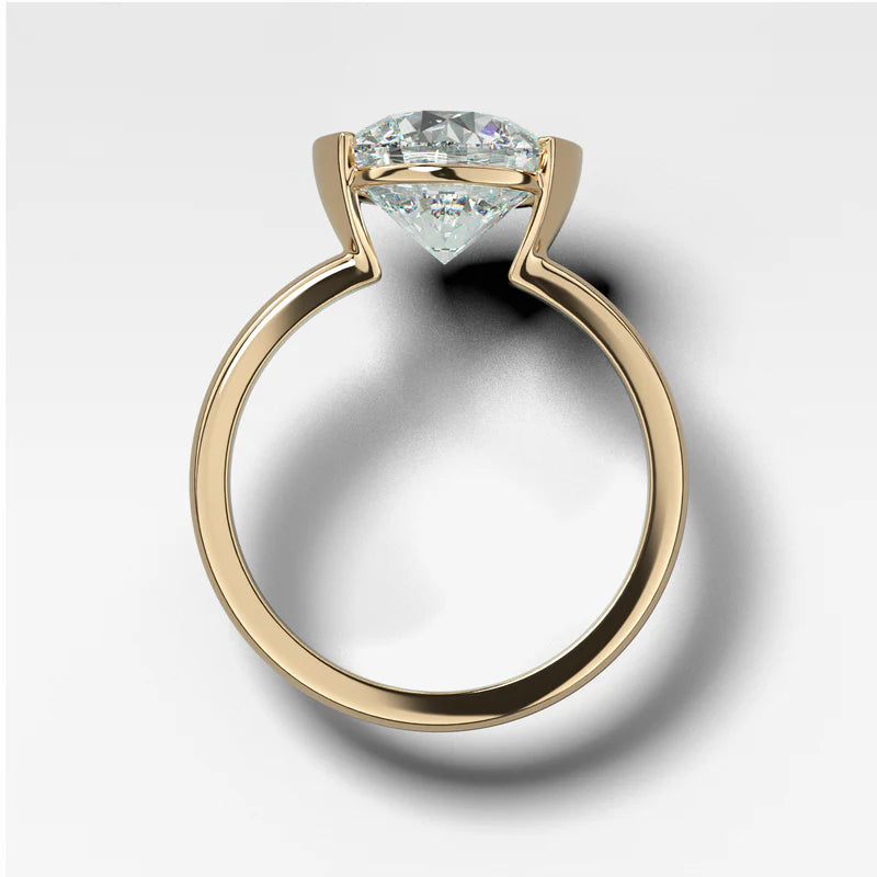 Half Bezel Solitaire Engagement Ring With Round Cut Diamond