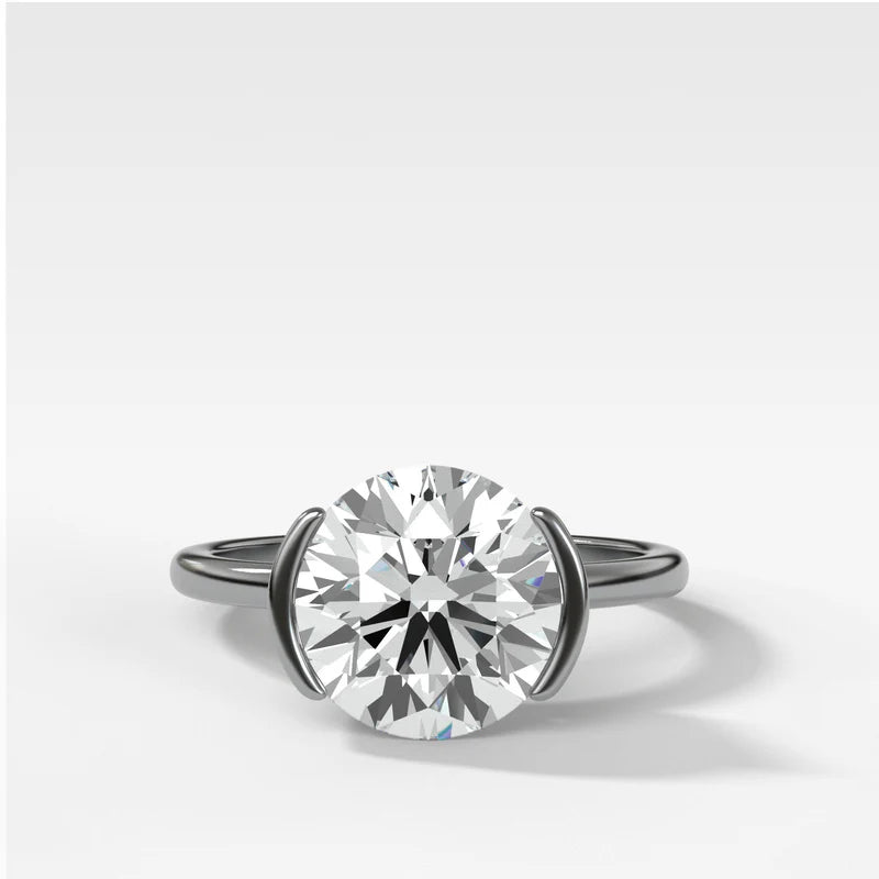 Half Bezel Solitaire Engagement Ring With Round Cut Diamond