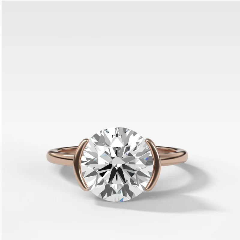 Half Bezel Solitaire Engagement Ring With Round Cut Diamond
