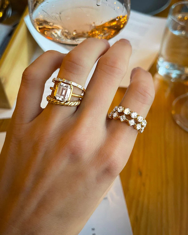 North South Half Bezel Solitaire Engagement Ring With Emerald Cut Diamond