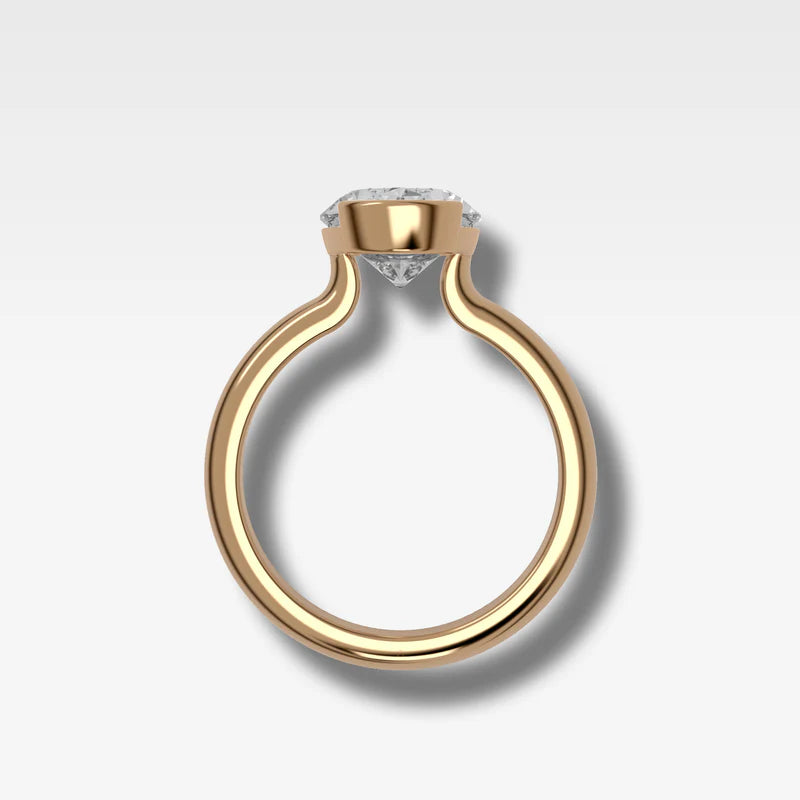 North South Half Bezel Solitaire Engagement Ring With Oval Cut Diamond