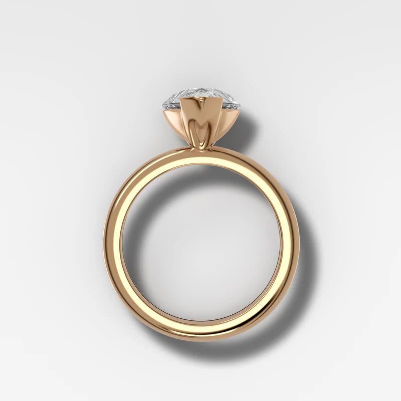 North South Half Bezel Solitaire Engagement Ring With Pear Cut Diamond