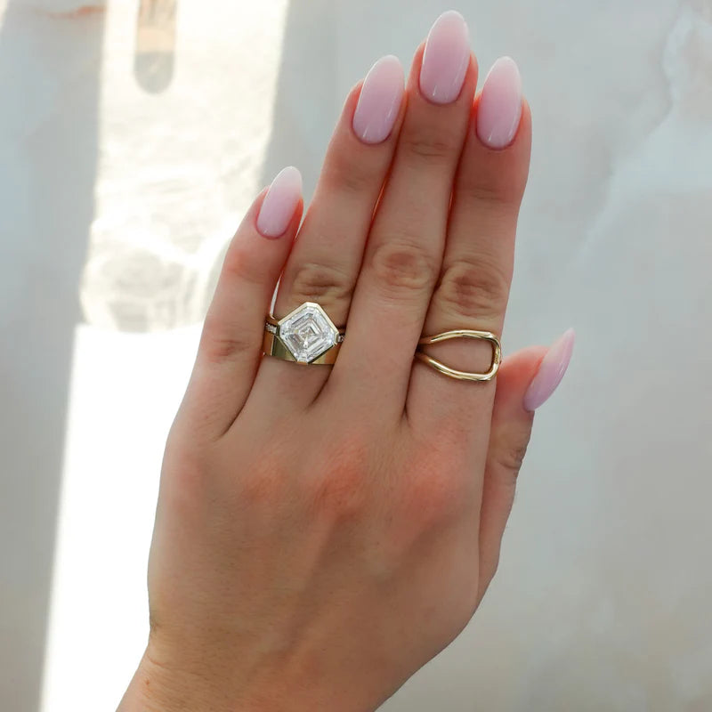 Penumbra Bezel Set Engagement Ring With Tilted Asscher Cut