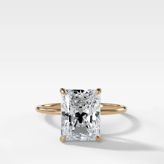 Thin + Simple Solitaire Engagement Ring With Elongated Radiant Cut Diamond