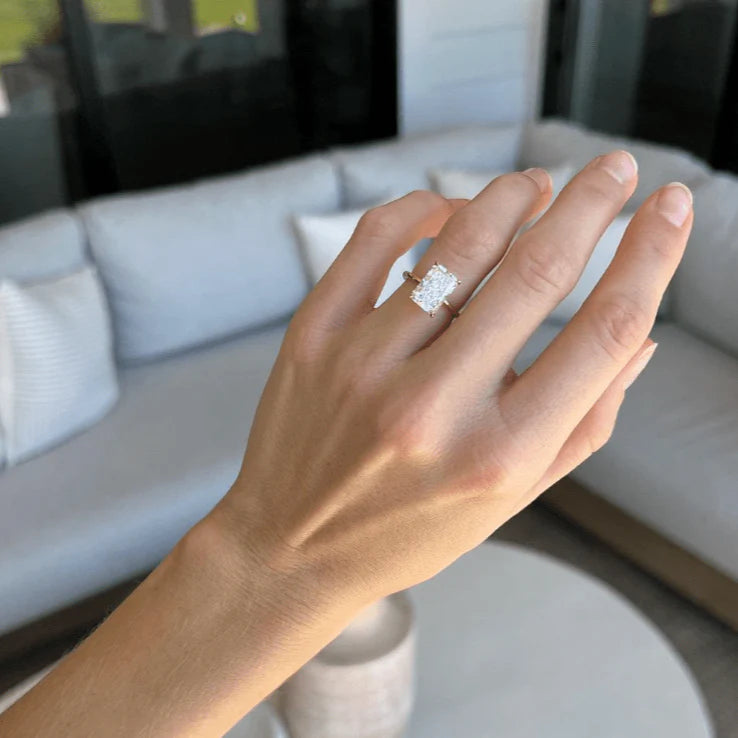 Thin + Simple Solitaire Engagement Ring With Elongated Radiant Cut Diamond