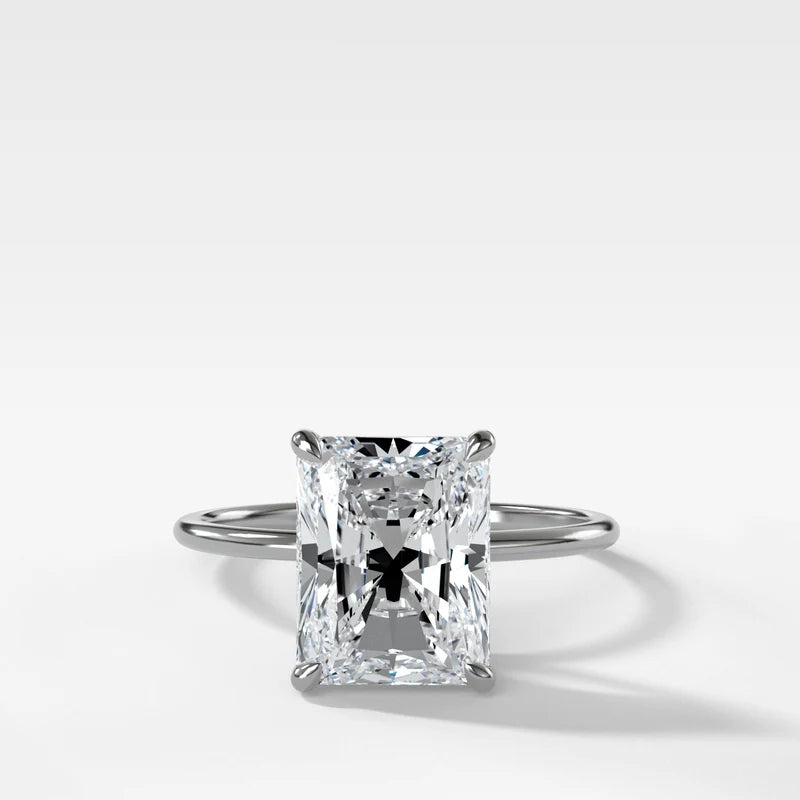 Thin + Simple Solitaire Engagement Ring With Elongated Radiant Cut Diamond