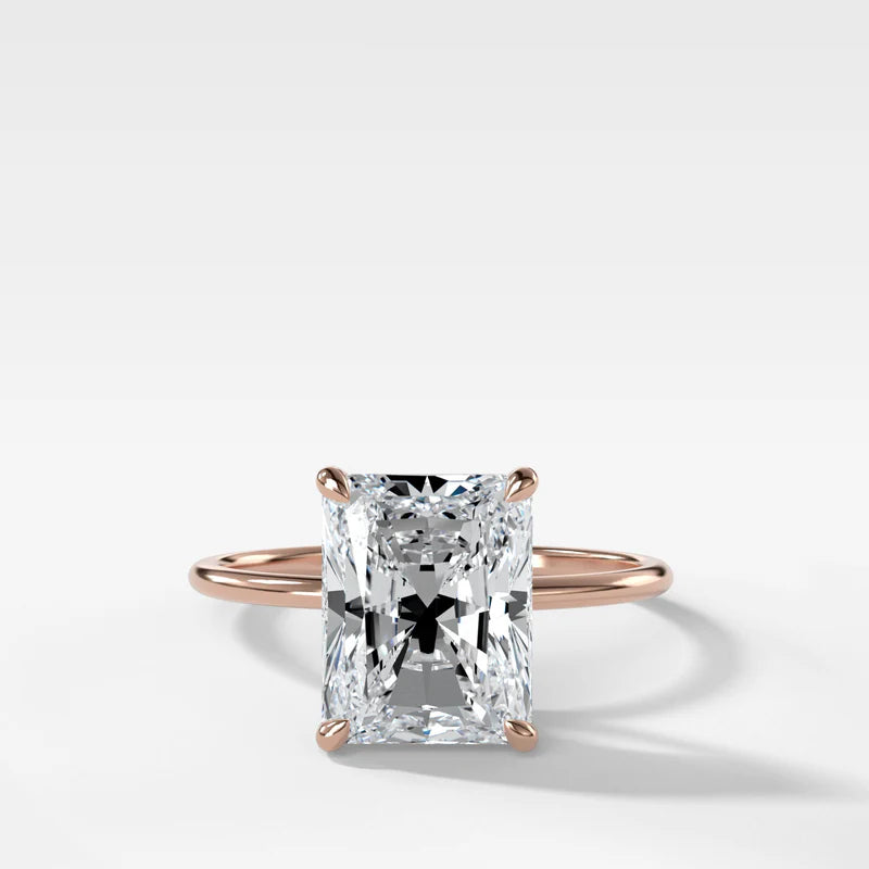 Thin + Simple Solitaire Engagement Ring With Elongated Radiant Cut Diamond
