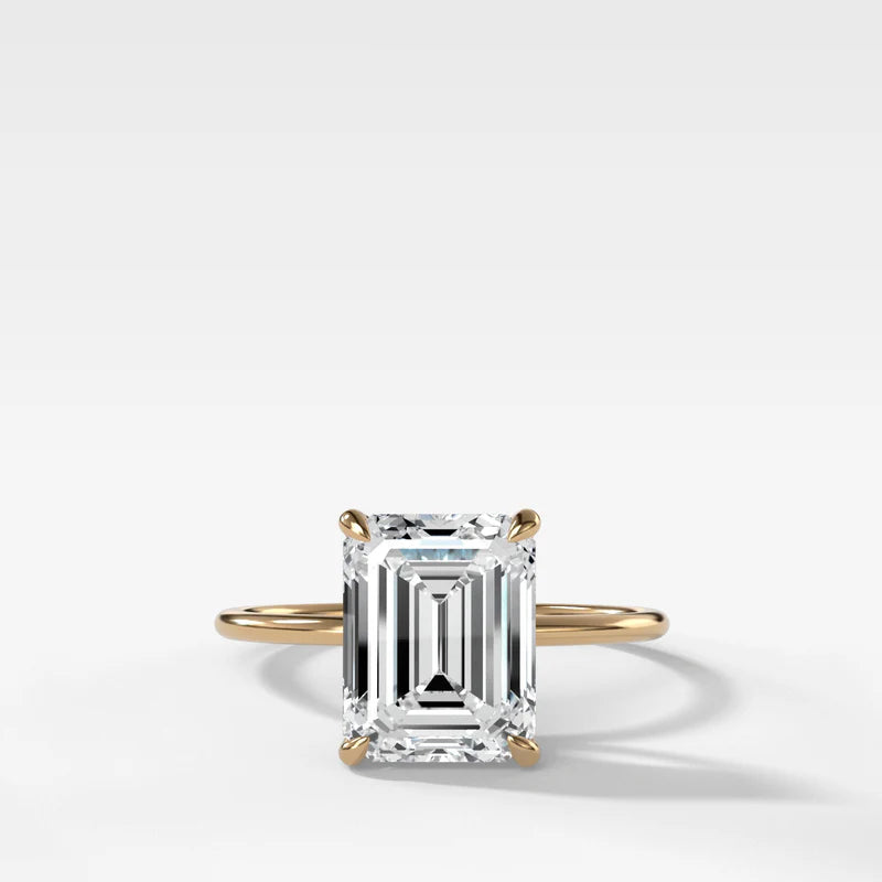 Thin + Simple Solitaire Engagement Ring With North South Emerald Cut Diamond