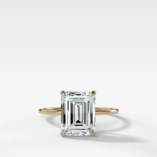 Thin + Simple Solitaire Engagement Ring With North South Emerald Cut Diamond