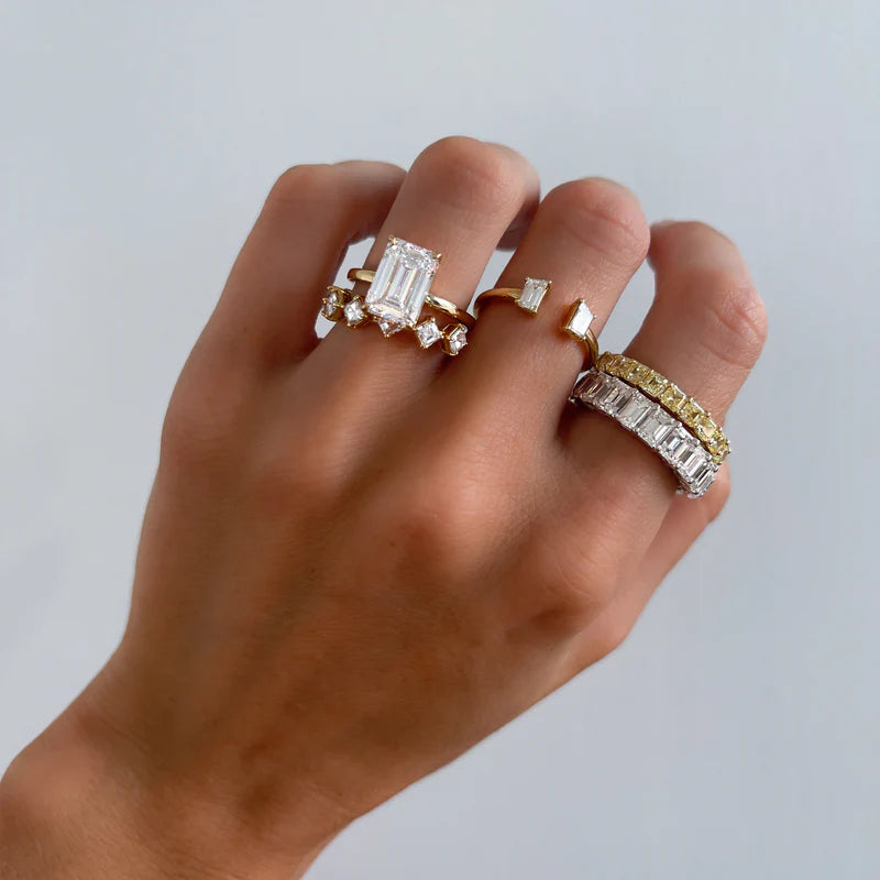 Thin + Simple Solitaire Engagement Ring With North South Emerald Cut Diamond