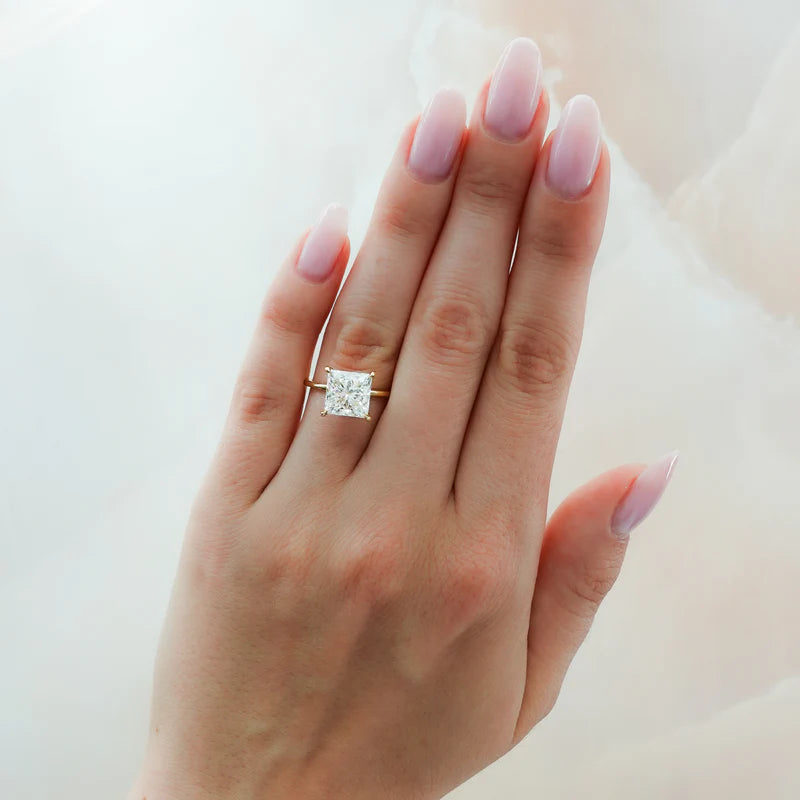 Thin + Simple Solitaire Engagement Ring With Princess Cut Diamond