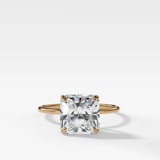 Thin + Simple Solitaire Engagement Ring With Radiant Cut Diamond