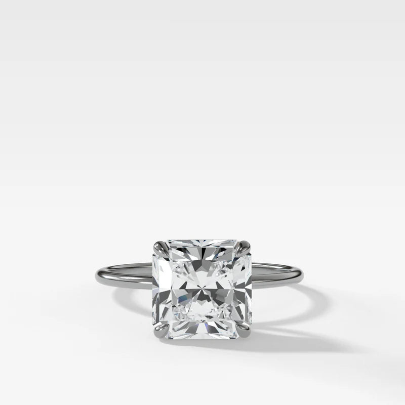 Thin + Simple Solitaire Engagement Ring With Radiant Cut Diamond