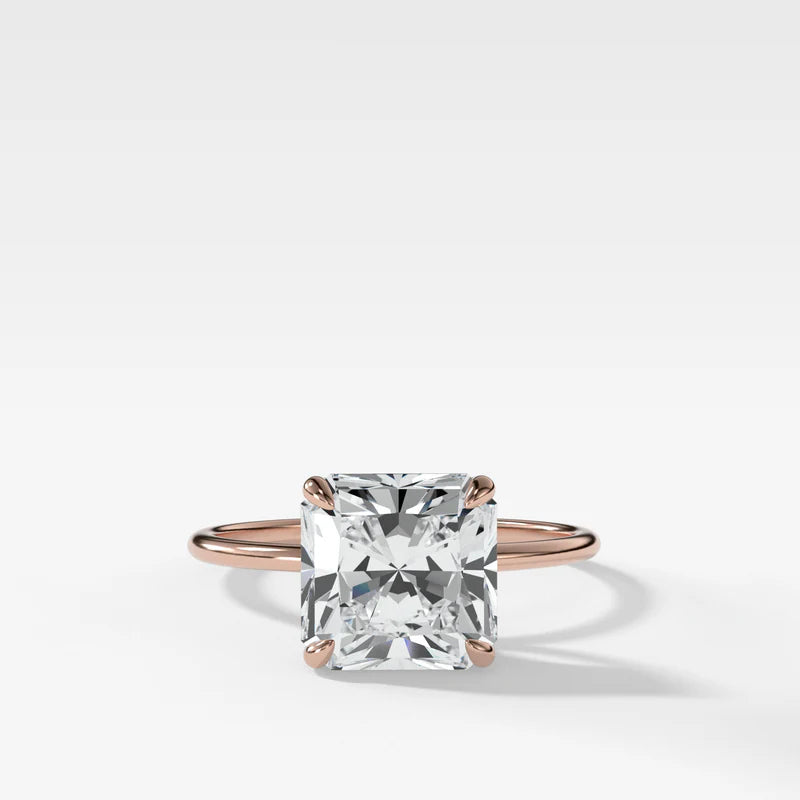 Thin + Simple Solitaire Engagement Ring With Radiant Cut Diamond
