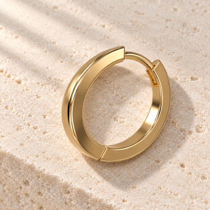 One Arc Classic Huggie Earring in yellow gold, elevated side-oblique view — AI design preview; sold individually