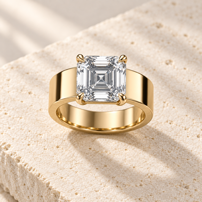 Forma Asscher Cigar-Band Ring in yellow gold, elevated top view — AI design preview