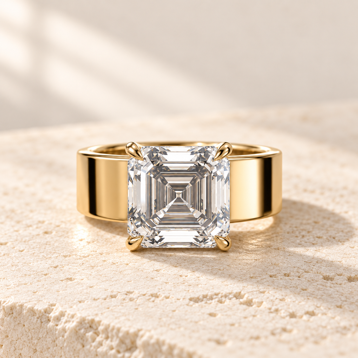 Forma Asscher Cigar-Band Ring in yellow gold, front view — AI design preview