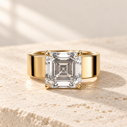 Forma Asscher Cigar-Band Ring in yellow gold, front view — AI design preview