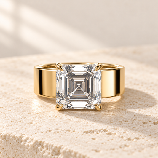 Forma Asscher Cigar-Band Ring in yellow gold, front view — AI design preview