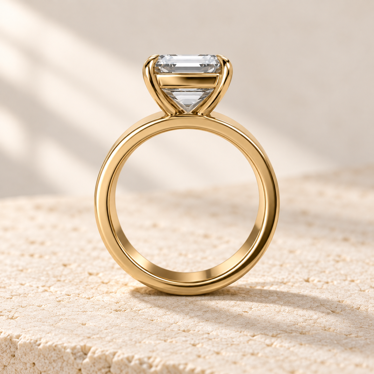 Forma Asscher Cigar-Band Ring in yellow gold, side view — AI design preview