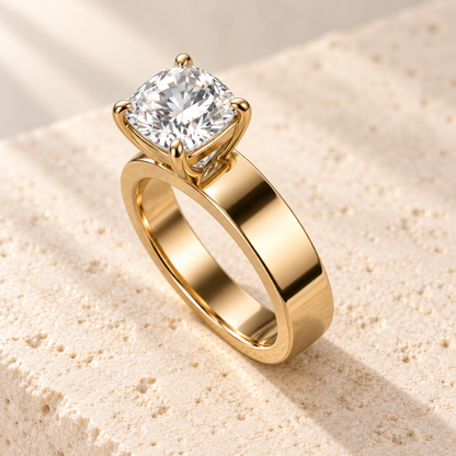 Forma Cushion Cigar-Band Ring in yellow gold, elevated opposite oblique view — AI design preview