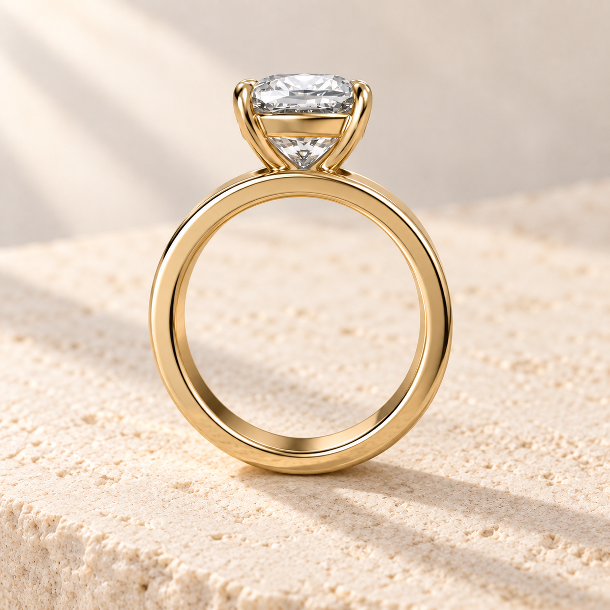 Forma Cushion Cigar-Band Ring in yellow gold, side view — AI design preview