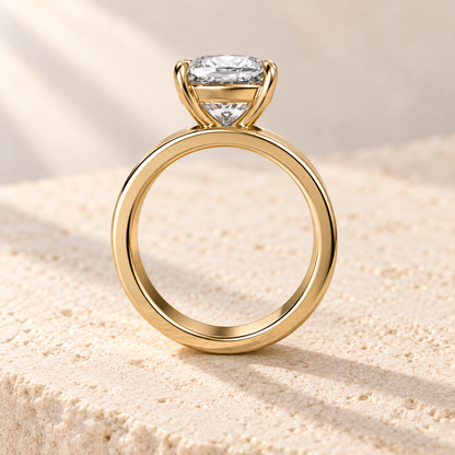 Forma Cushion Cigar-Band Ring in yellow gold, side view — AI design preview