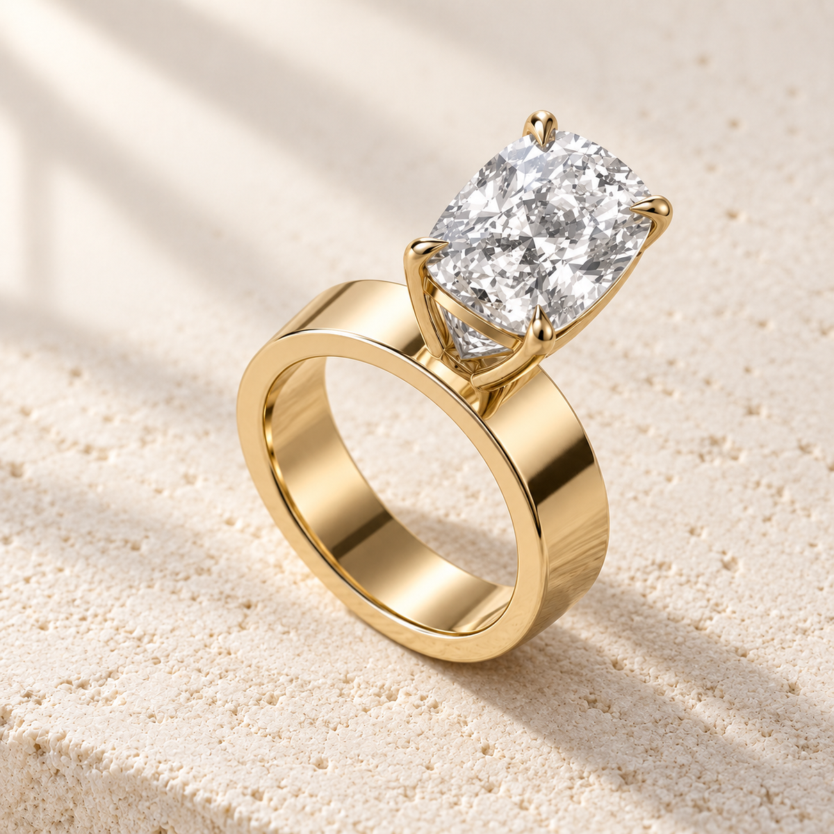 Forma Elongated Cushion Cigar-Band Ring in yellow gold, elevated opposite oblique view — AI design preview