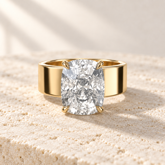 Forma Elongated Cushion Cigar-Band Ring in yellow gold, front view — AI design preview